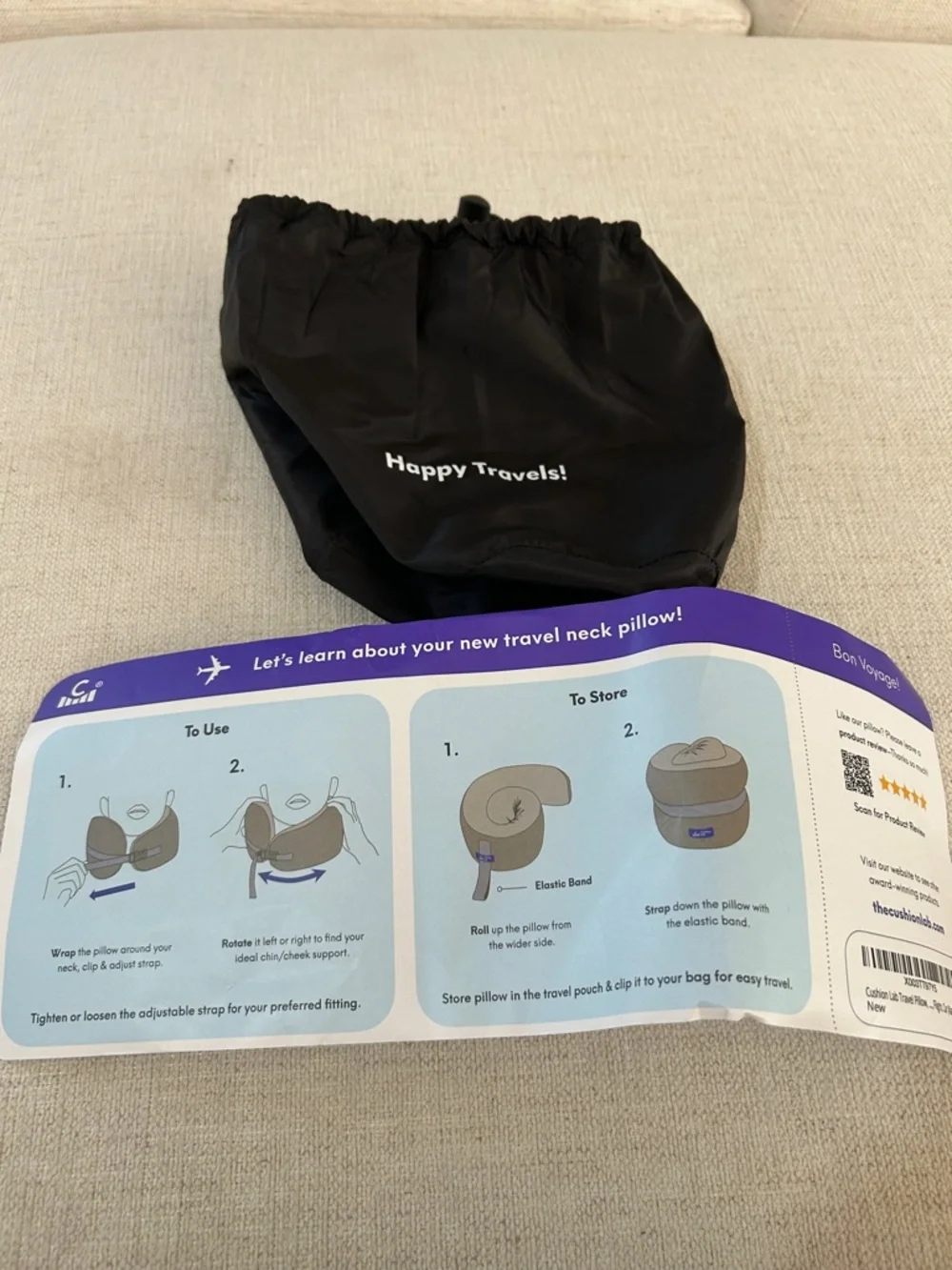 Cushion Lab Travel Pillow Award-Patented Ergonomic Design Navy Medium, NWT